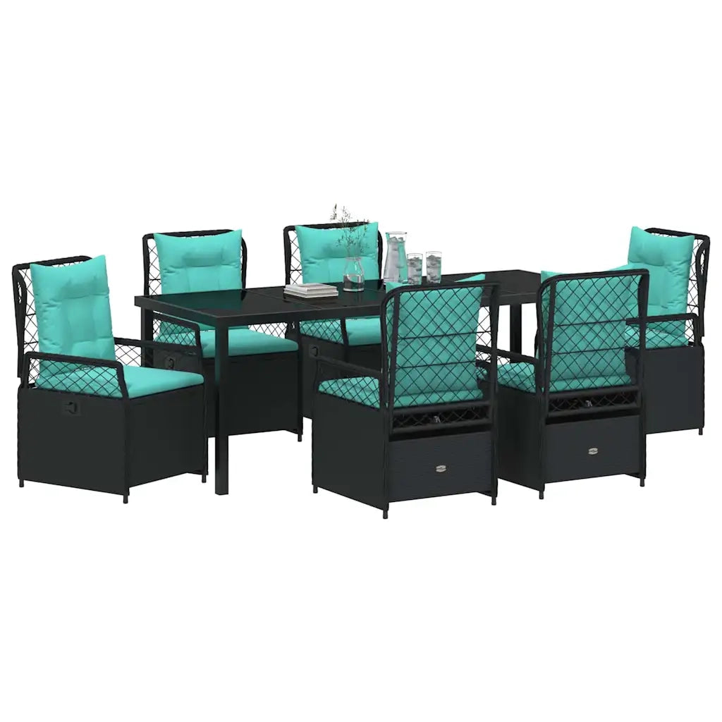 Set da Pranzo per Giardino 7 pcs Nero polyrattan 3381063