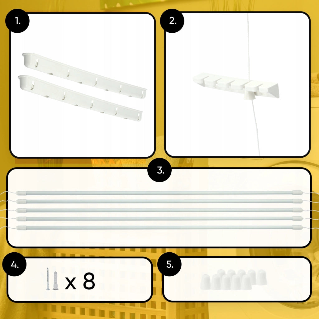 Stendibiancheria da soffitto KADAX per bagno, 5 barre, 170 cm, resistente e robusto.