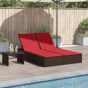 Lettino prendisole doppio con Cuscini in Polyrattan Marrone 368634