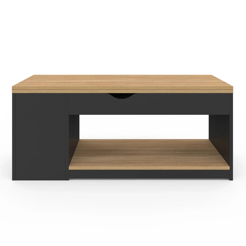 IDMarket - Tavolino rettangolare trasformabile in tavolo da pranzo ELEA in legno nero e impiallacciatura di faggio