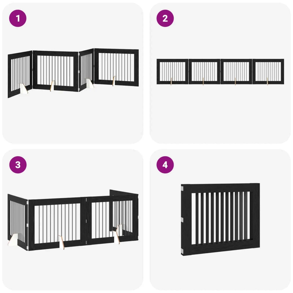 Cancello per cani pieghevole con supporti 4 pcs Rovere Nero 892061