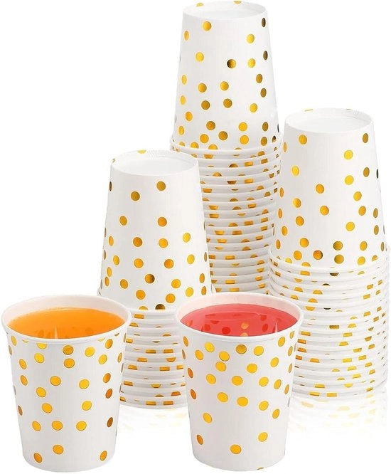 Bicchieri di carta con puntini dorati 250ml (50 pezzi) - Biodegradabili - Bicchieri da festa - Bicchieri per drink - Forniture per feste Natale.