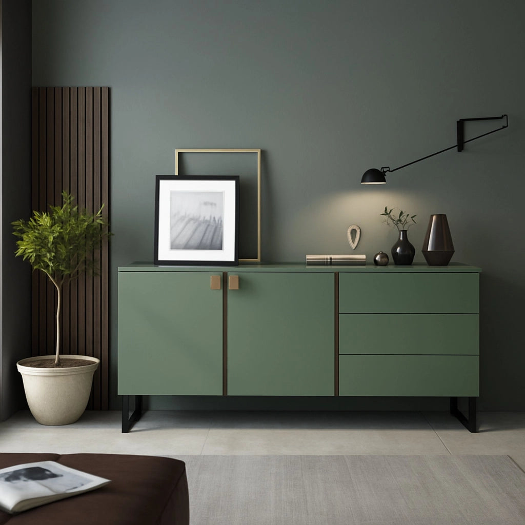 Madia Camere, Credenza 3 Cassetti, 184x40x86h cm Verde