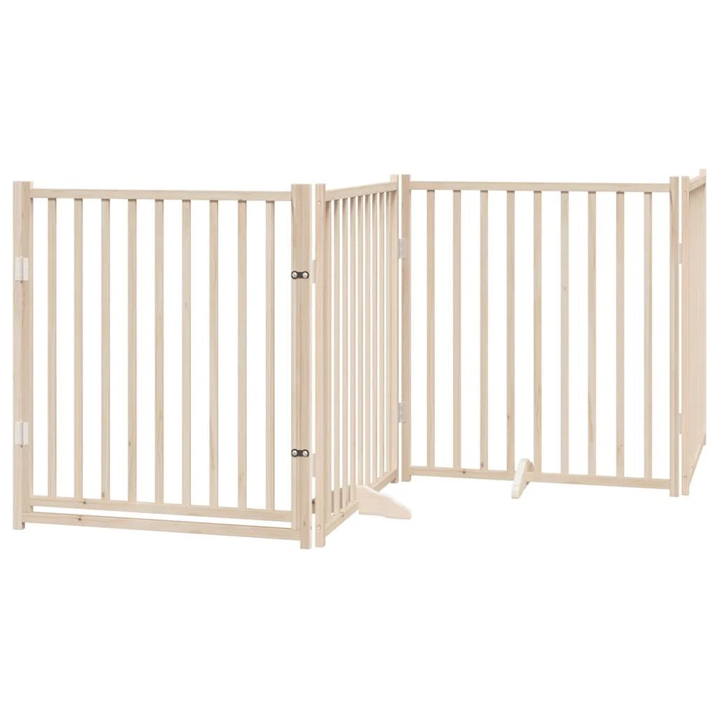 Cancelletto di sicurezza per cani con 4 pannelli in legno massello di abete marrone 02_0023306