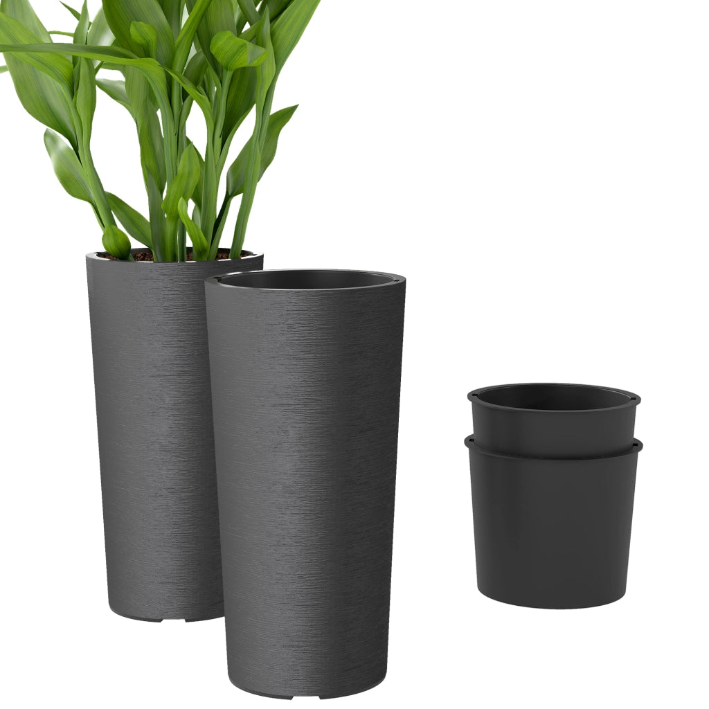Set 2 Vasi da Giardino Impilabili Rotondi ¨C Xylo ¨C Grigio Scuro 35x35 cm