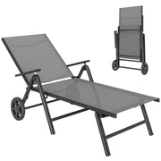 Lettino Pieghevole Reclinabile in Metallo e Tessuto con Rotelle ¨C Zephmum ¨C Grigio 72x158x84 cm