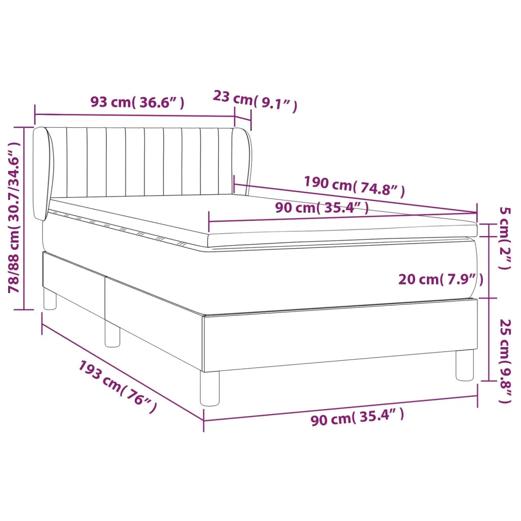 Giroletto a Molle con Materasso-Struttura Letto con Materasso Rosa 90x190 cm in Velluto