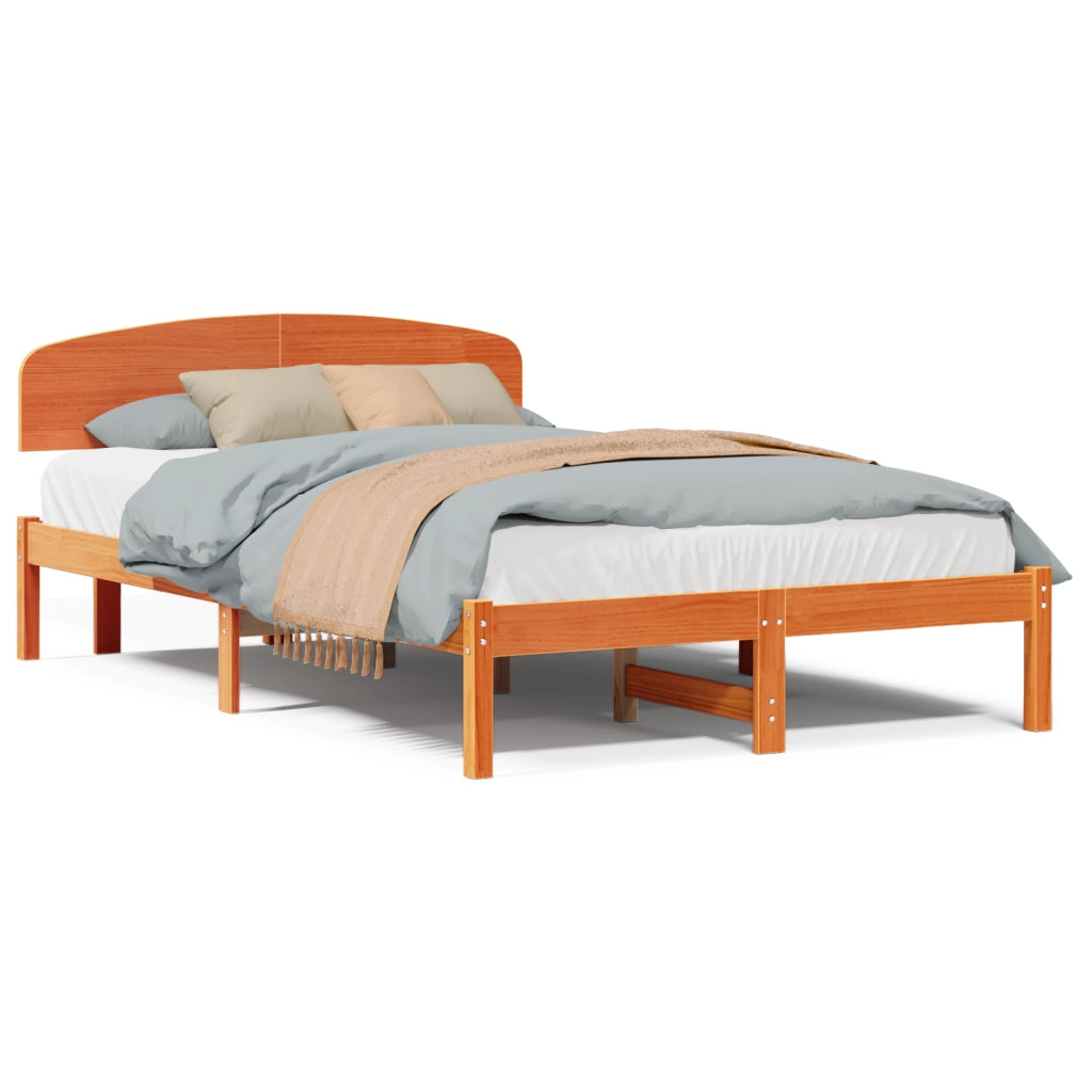 Struttura Letto Marrone Cerato 140x190 cm Legno Massello di Pino