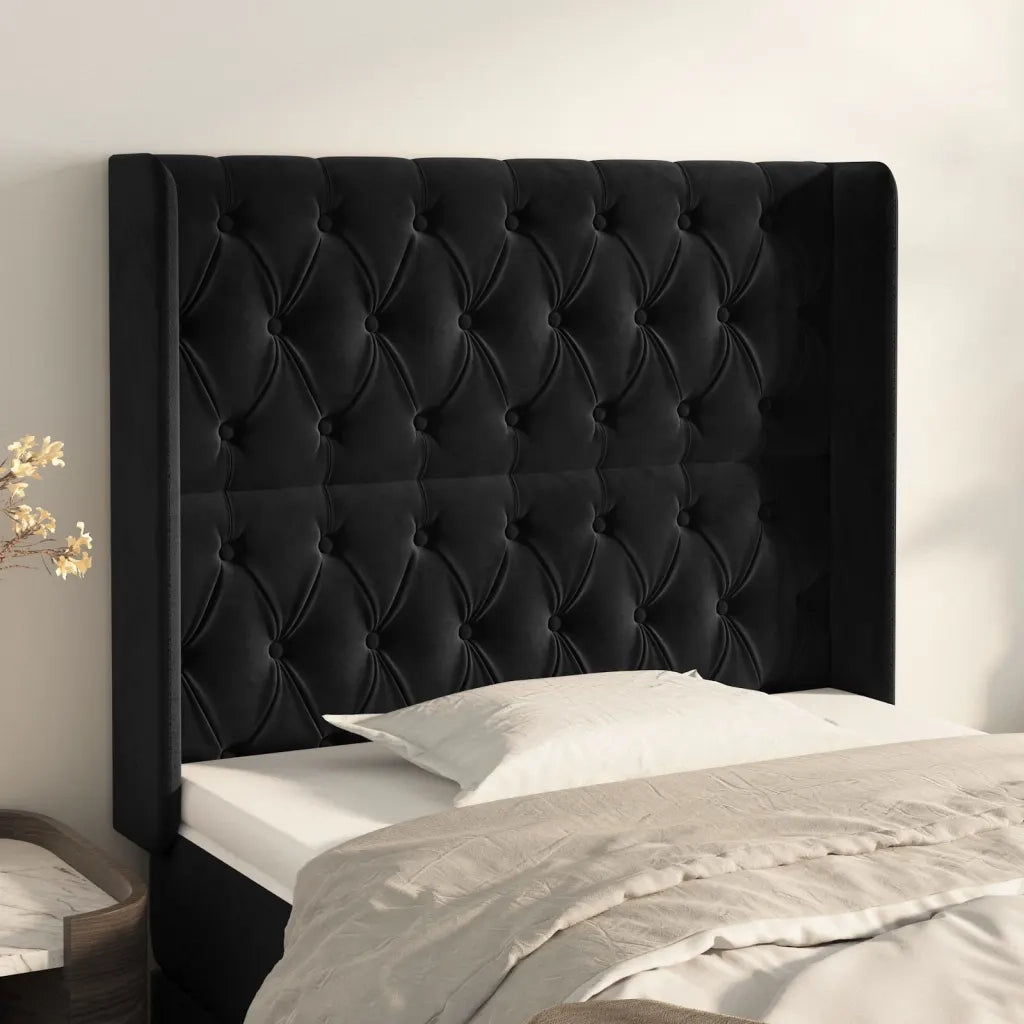 Testiera | Testata ad Orecchio Nera 103x16x118/128 cm in Velluto