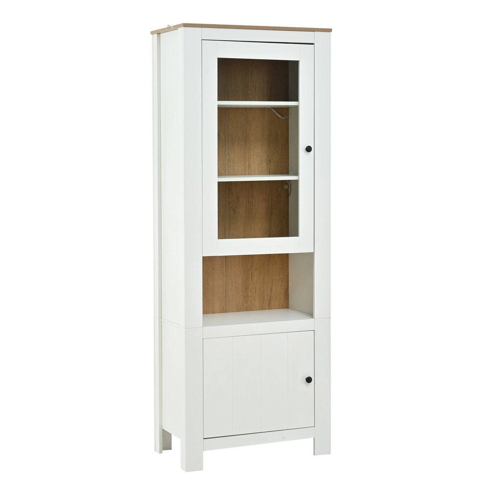 Vetrina Alta con Ante e Ripiani ¨C Xylo ¨C Bianco e Legno, LED, 70x40x188 cm