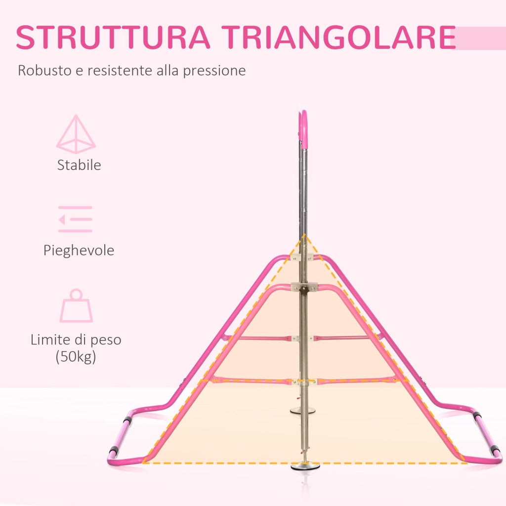 Barra Trazioni per Bambini 148x105x88-128 cm 4 Altezze Regolabili in Acciaio Rosa