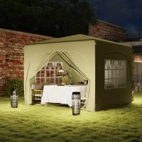 Gazebo Tendone da Ricevimento Pieghevole 3 x 3 x 2,73 m con Finestre e Sacca per il Trasporto, Sabbia