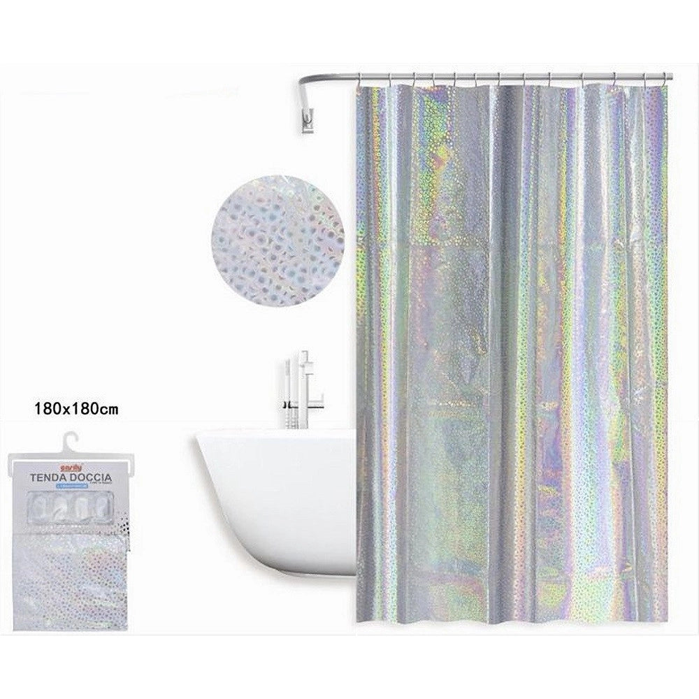 Trade Shop - Tenda Doccia Vasca Bagno Effetto Paillettato Iridescente 12 Ganci 180x180cm 87189 -