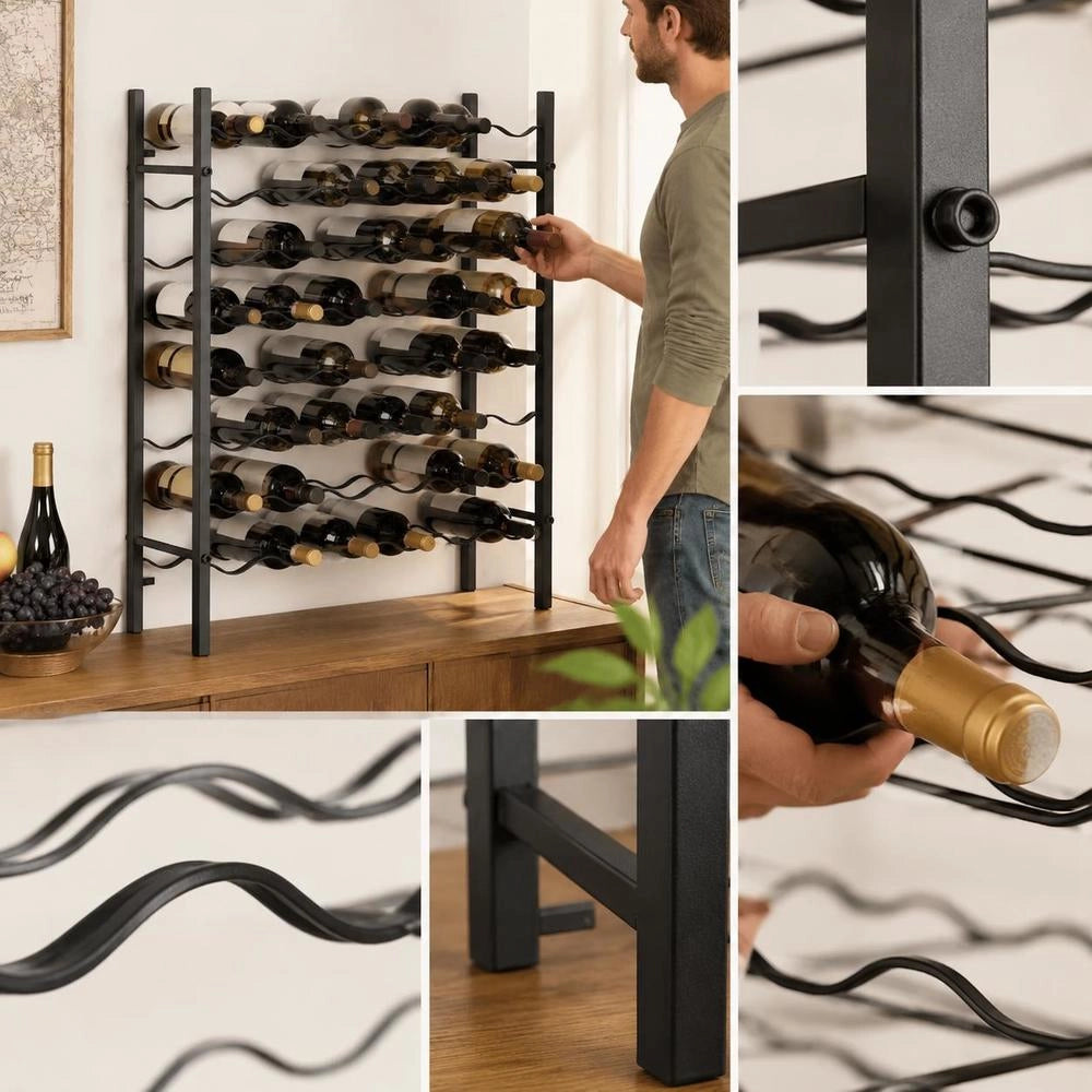 Wine Rack For 48 Bottles, Black Metal
