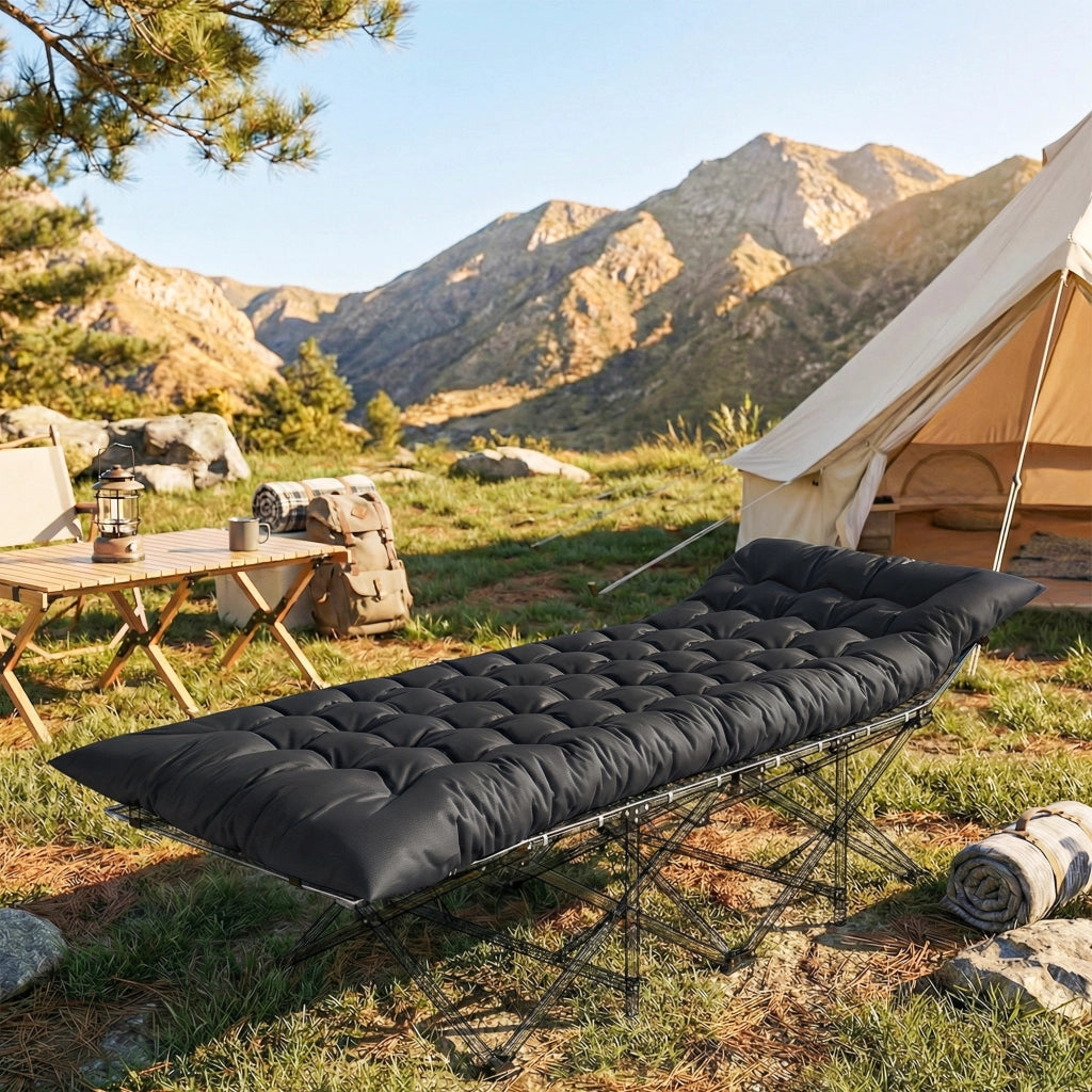 Letto da Campeggio Pieghevole Portatile con Cinghie Antiscivolo ¨C Zephmum ¨C Nero