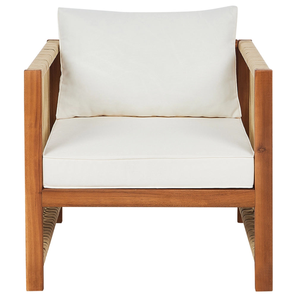 Set di Divano da giardino a 4 posti Legno chiaro Accacia con corda sintetica beige Divano a 2 posti Poltrone e tavolino