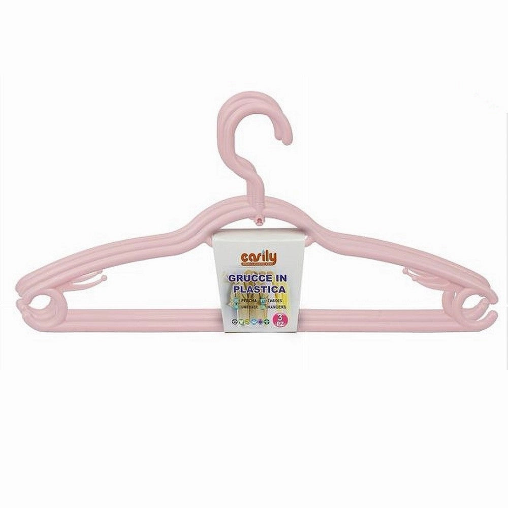 Trade Shop - Set 3 Pz Grucce In Plastica Stampelle Appendi Abiti Pantaloni Giacche Rosa 79333 -