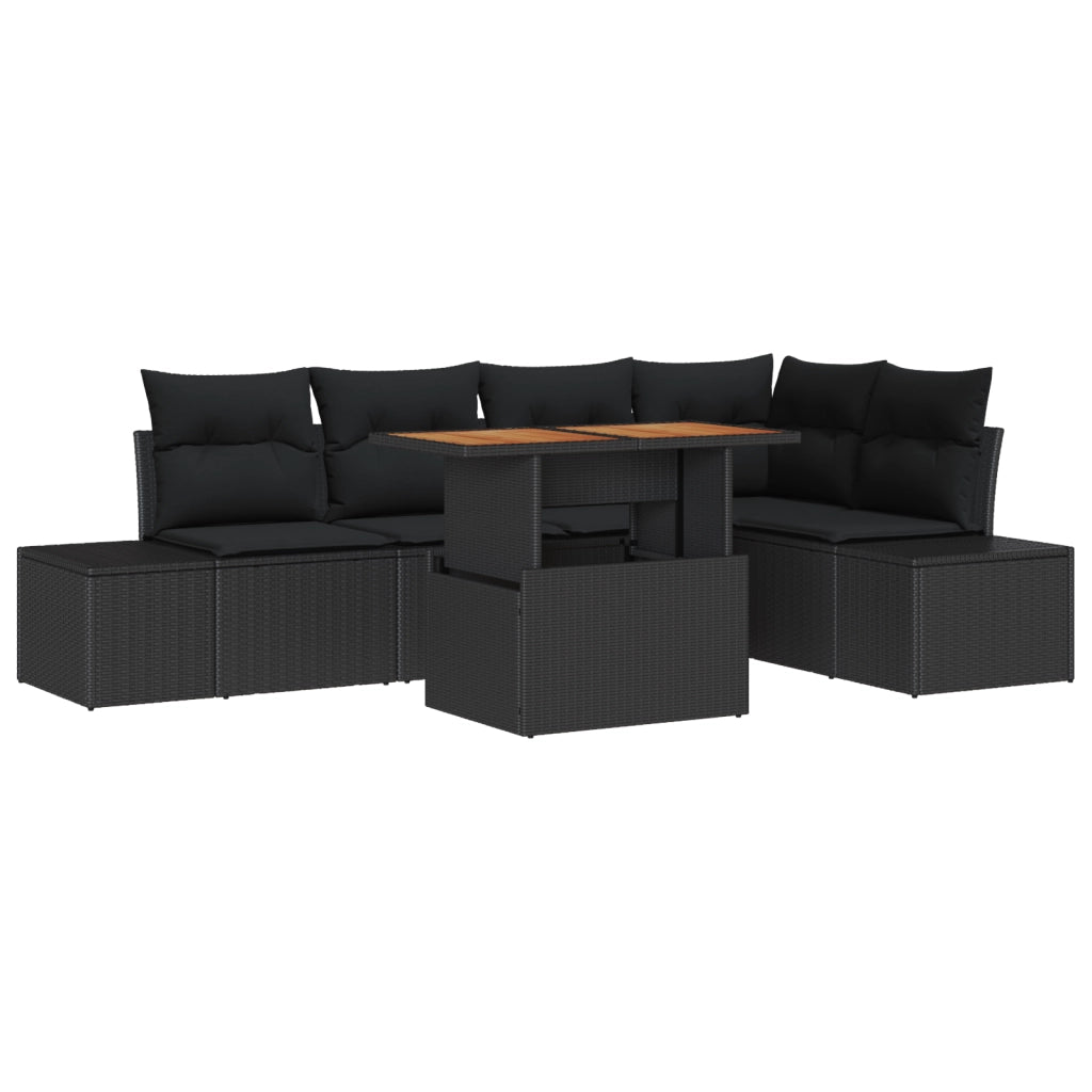Set Divano da Giardino 6 Pezzi con Cuscini Nero Rattan Sintetico