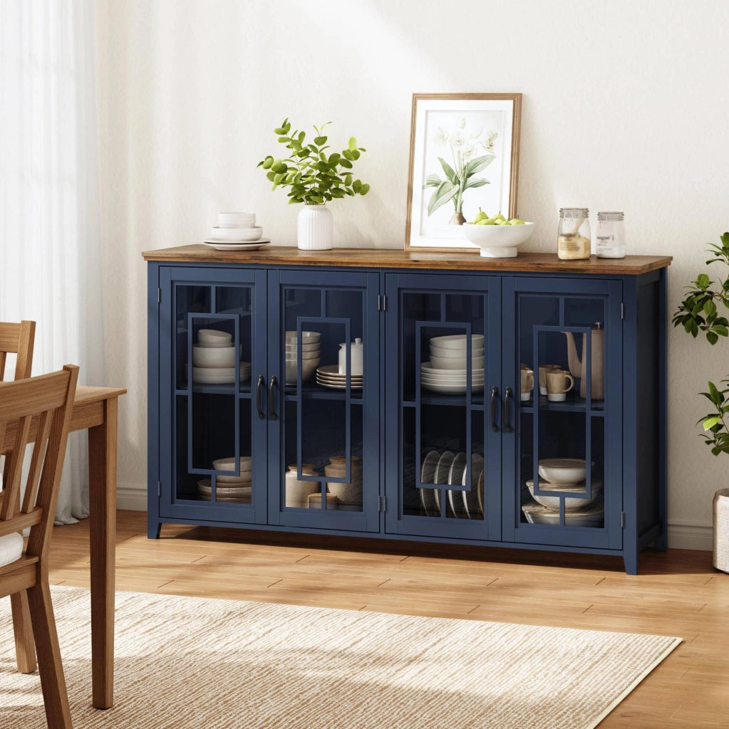 Credenza cucina 160 cm con ante in vetro; MDF; blu