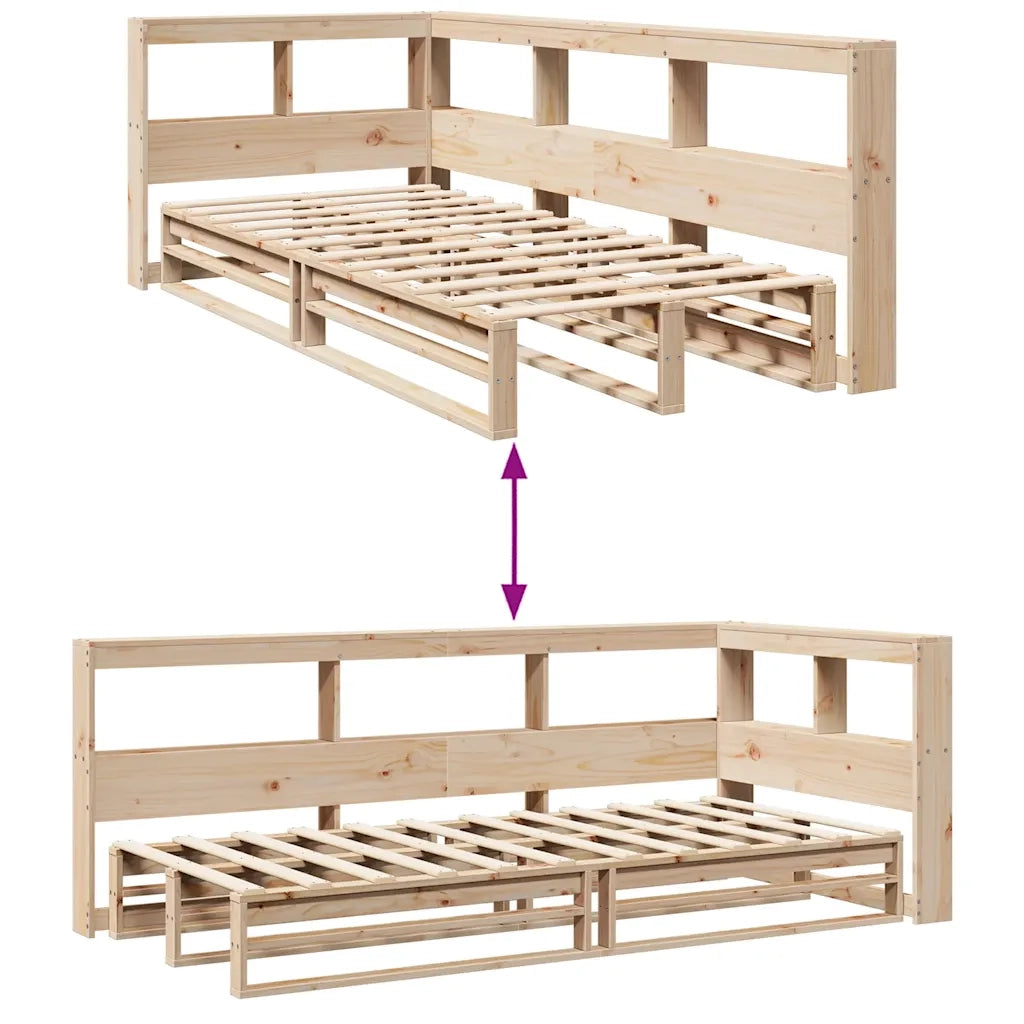 Letto Libreria senza Materasso-Struttura Letto con contenitore 90x190 cm Legno Massello Pino 472132