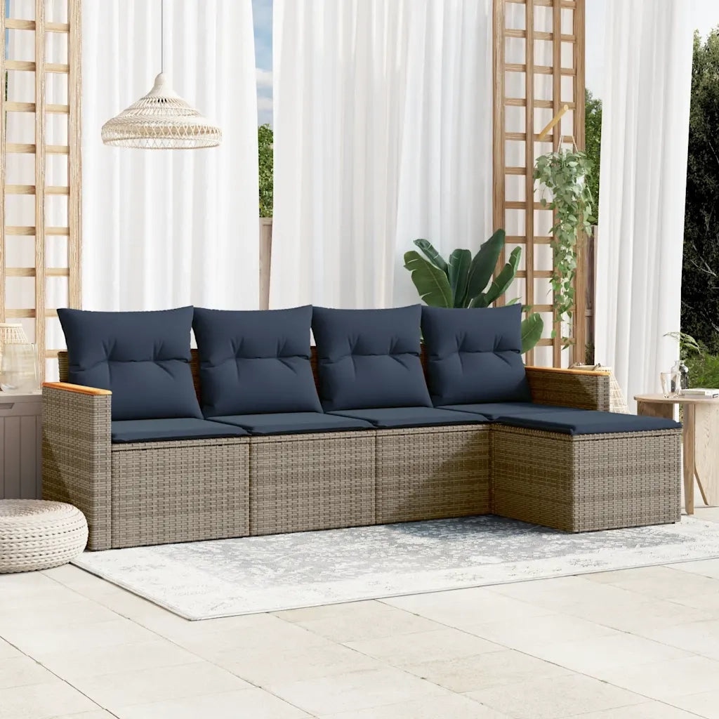 Set Divani da Giardino 5 pz con Cuscini Grigio in Polyrattan 3225921