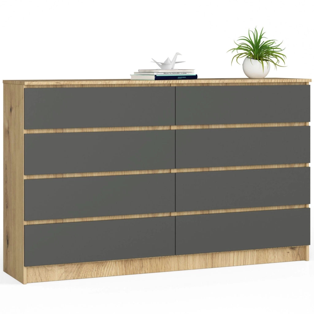 Cassettiera AKORD K160 Quercia Artisan 160 cm 8 cassetti inserto frontale Grigio Grafite 160x40x99 cm