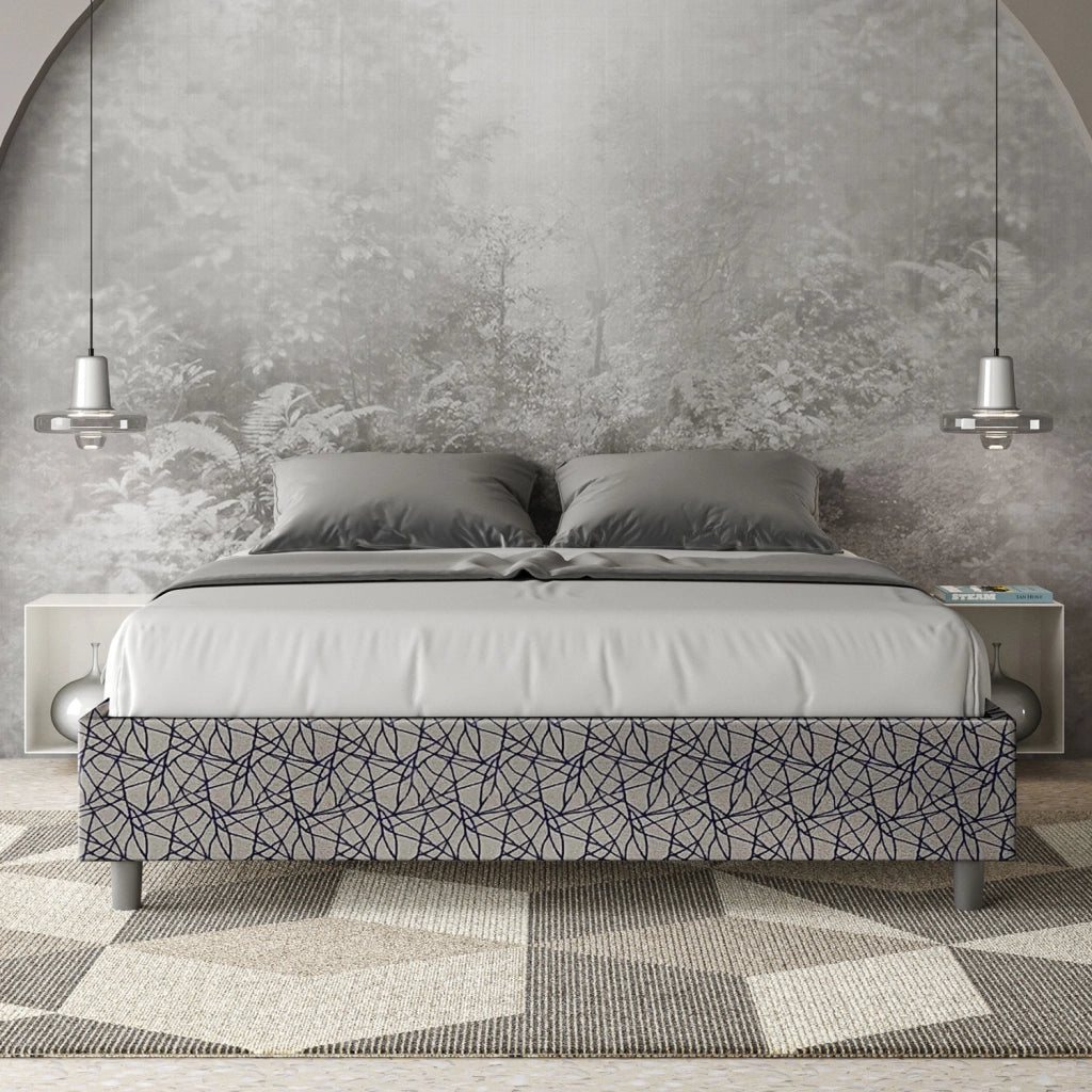 Letto Matrimoniale 160x200 cm con Rete e Contenitore Giroletto con Alzata Comoda Imbottito in Tessuto Era Azelia Blu