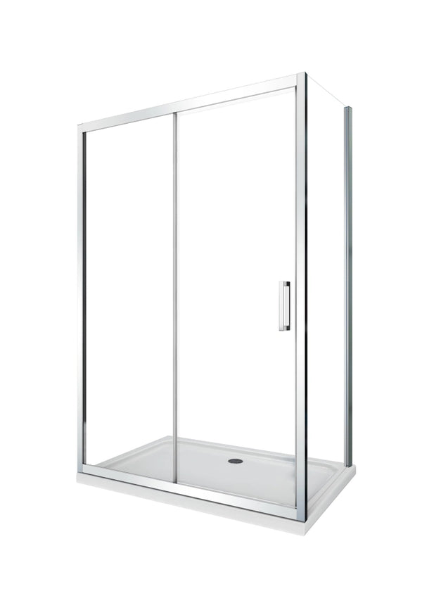Box doccia angolare parete fissa e ANTA FISSA + PORTA scorrevole vetro 6 mm MISURA 72,5-75 ANTA FISSA + PORTA 115-120