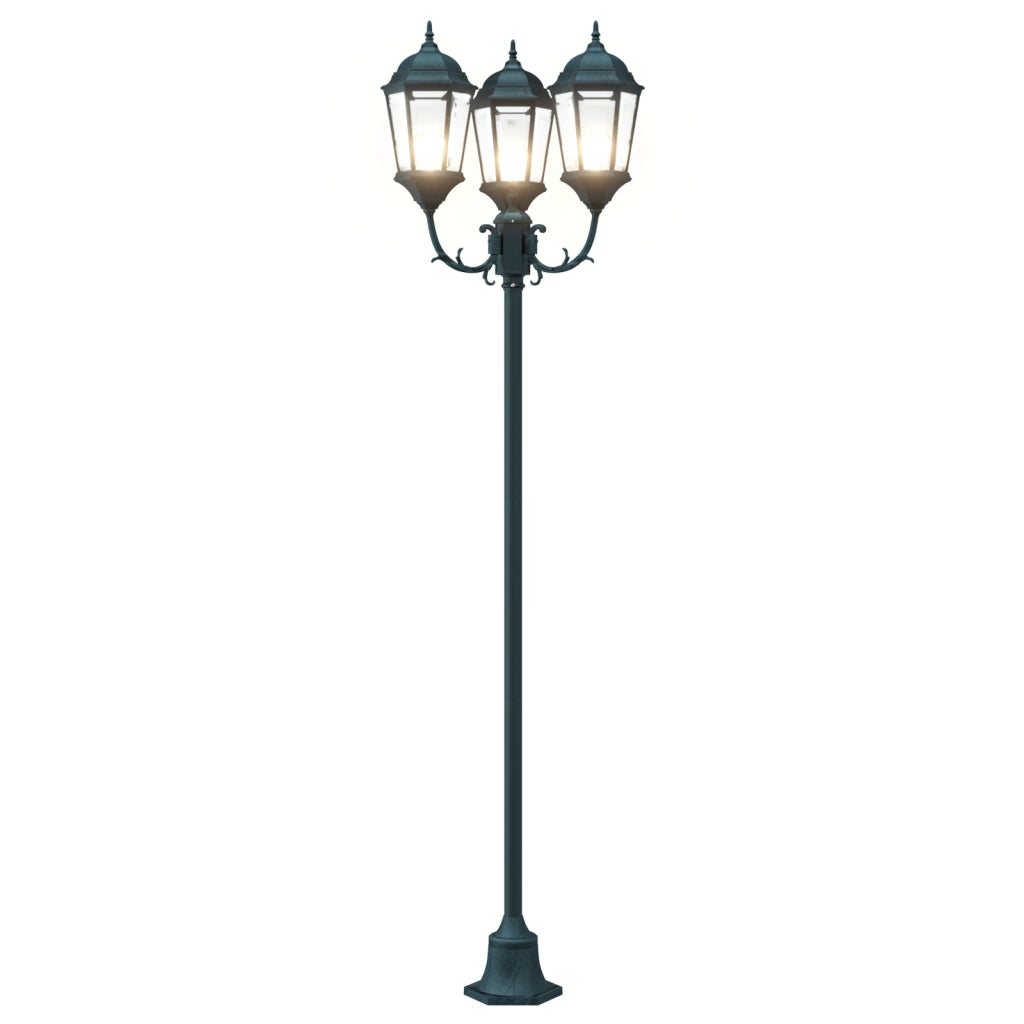 Palo per Giardino  con 3 Lampade E27 Verde 220 cm Alluminio