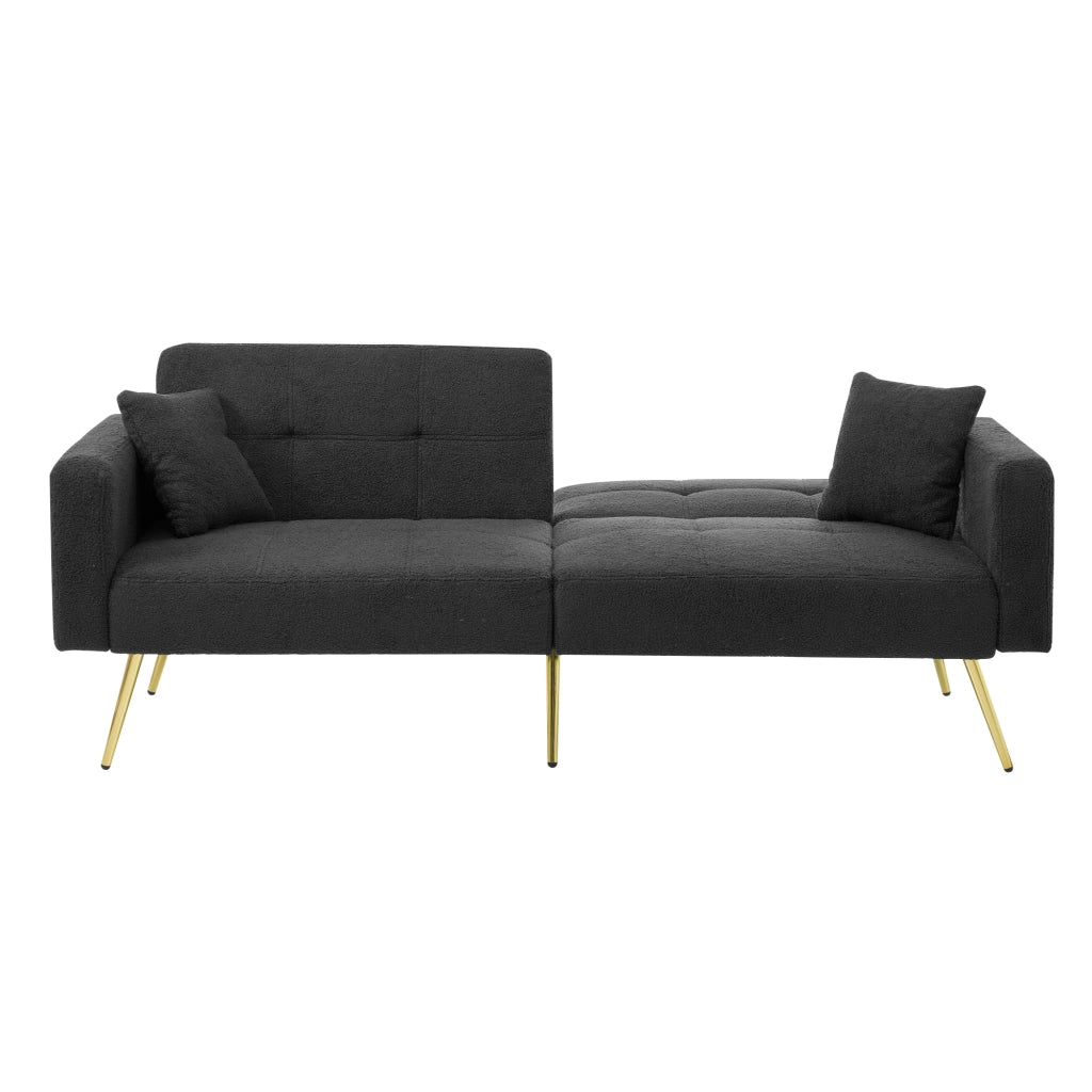 Divano Letto con Schienale Regolabile, Tasche Laterali e Cuscini, in Tessuto Bouclé Grigio Antico 175 × 64 × 72 cm