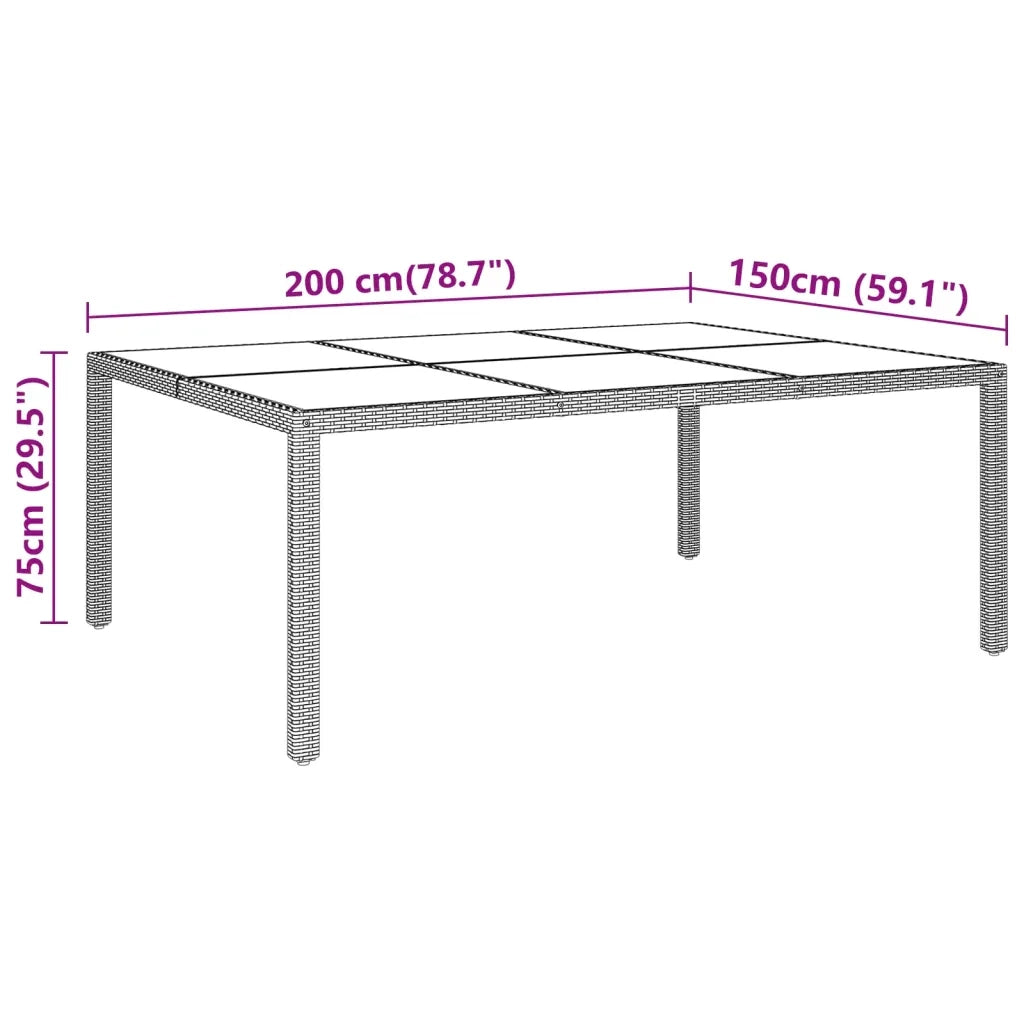 Tavolo Giardino 200x150x75 cm Vetro Temperato Polyrattan Beige cod mxl 34095