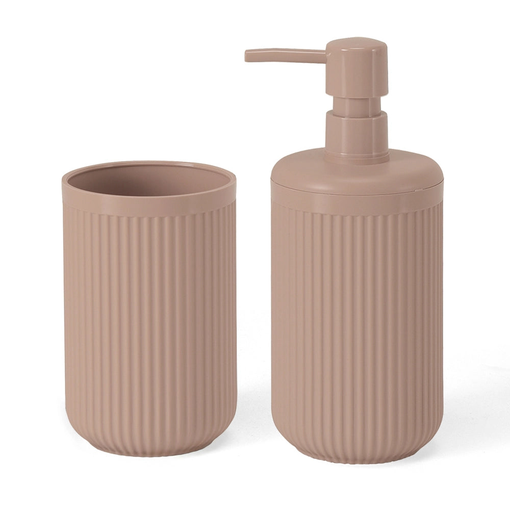 Set accessori bagno 2 pz con dispenser e portaspazzolino rosa cannettato Arizona