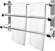 Sostegno asciugamano, 3 braccioli, 49 - 90 cm, fissaggio a parete, con ganci, acciaio inox, sostegno asciugamano regolabile, per cucina, bagno, finitura cromata