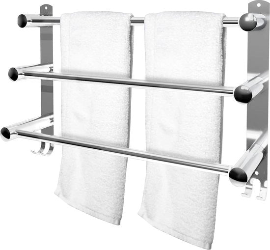Sostegno asciugamano, 3 braccioli, 49 - 90 cm, fissaggio a parete, con ganci, acciaio inox, sostegno asciugamano regolabile, per cucina, bagno, finitura cromata