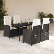 Set da Pranzo da Giardino 5 pz Nero con Cuscini in Polyrattan