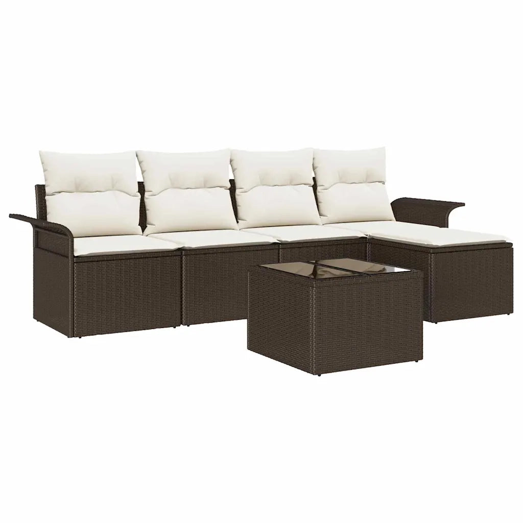 Divano da esterno con cuscino 6 pcs Marrone polyrattan 3345328