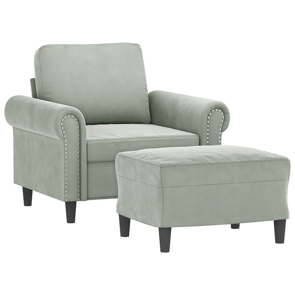 Poltrona | Sedia Relax con Poggiapiedi Grigio Chiaro 60 cm in Velluto