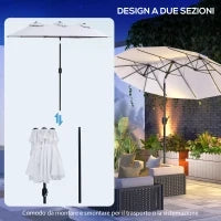 Ombrellone da Giardino Doppio Inclinabile con Apertura a Manovella, 295x152x222cm, Bianco