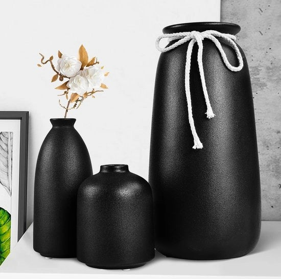 Vasi ceramici, set da 3, altezza 25 + 15 + 10 cm, vasi per fiori per pampas, decorazione moderna per casa, grandi vasi moderni per fiori, tavolo, libreria, camino, soggiorno, camera da letto, ufficio, matrimonio.