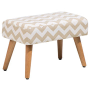 Poggiapiedi in Cotone Bianco e Beige a Zig Zag con Gambe in Legno