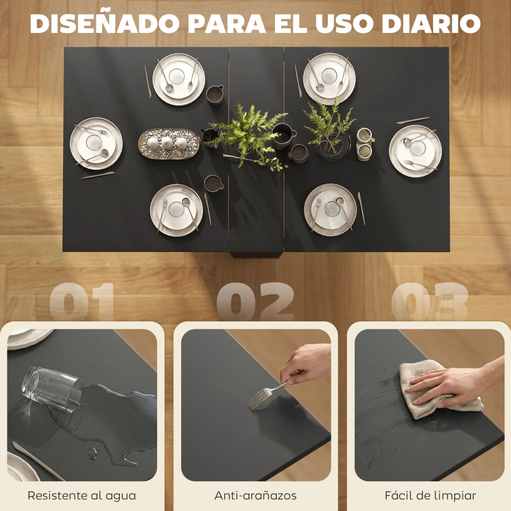Tavolo da cucina pieghevole con ruote e ripiani ¨C zephmum ¨C 75x140x74 cm nero