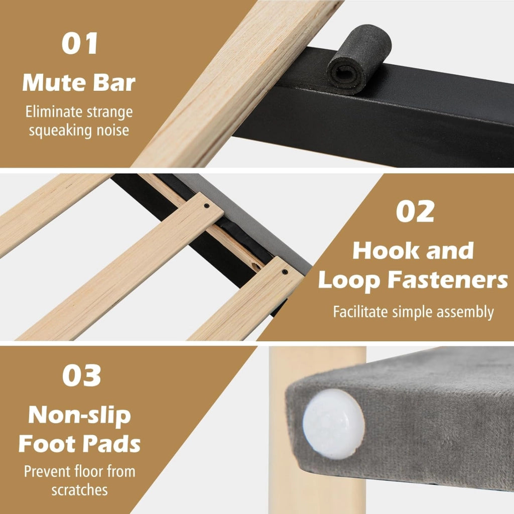 Telaio per letto con testiera imbottita, base per materasso in legno a doghe di legno, struttura per letto moderno, per camera degli ospiti, camera da letto, facile montaggio, 140 x 200 cm
