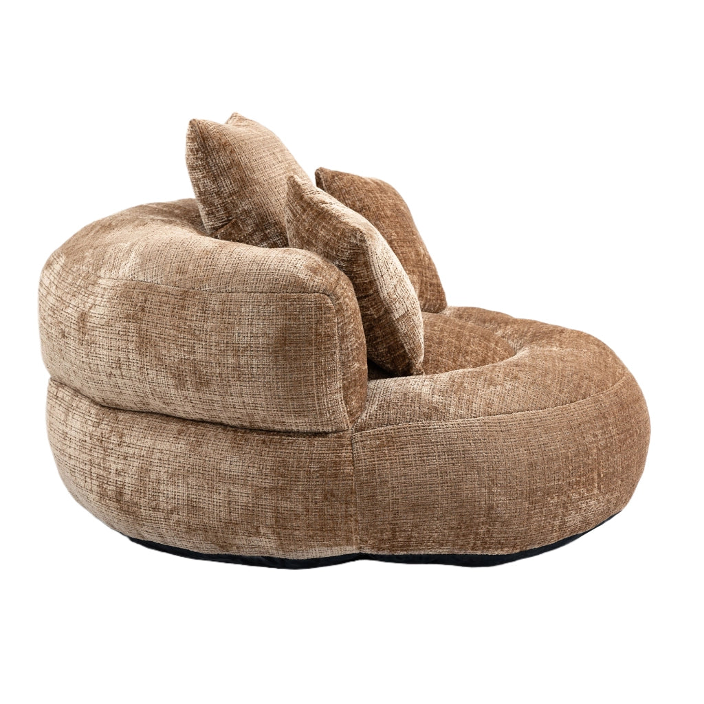 Poltrona pouf lounge con schienale alto e braccioli, seduta da pavimento gaming in ciniglia Caffe 108 × 108 × 52 cm