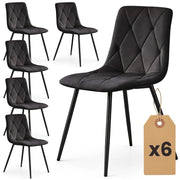 Set di 6 Sedie in velluto trapuntate MILO Nero gambe nere