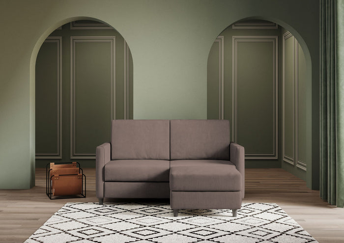 Divano 2 Posti con Pouf 138x155x85 cm Karay in Tessuto Talpa