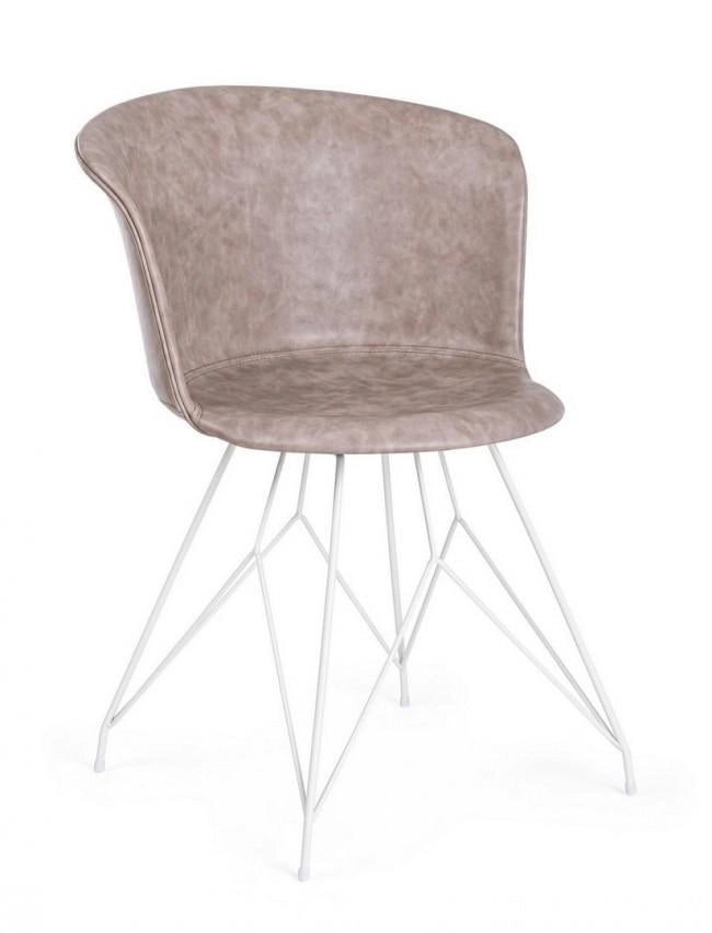 Set 2 Sedie 56x54x76 cm in Similpelle Bianco e Beige