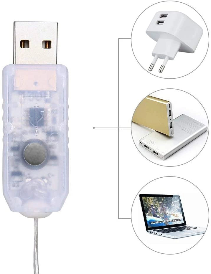 Catena di 100 microled filo ramato modellabile attacco usb 10 mt luce bianco freddo natalizie