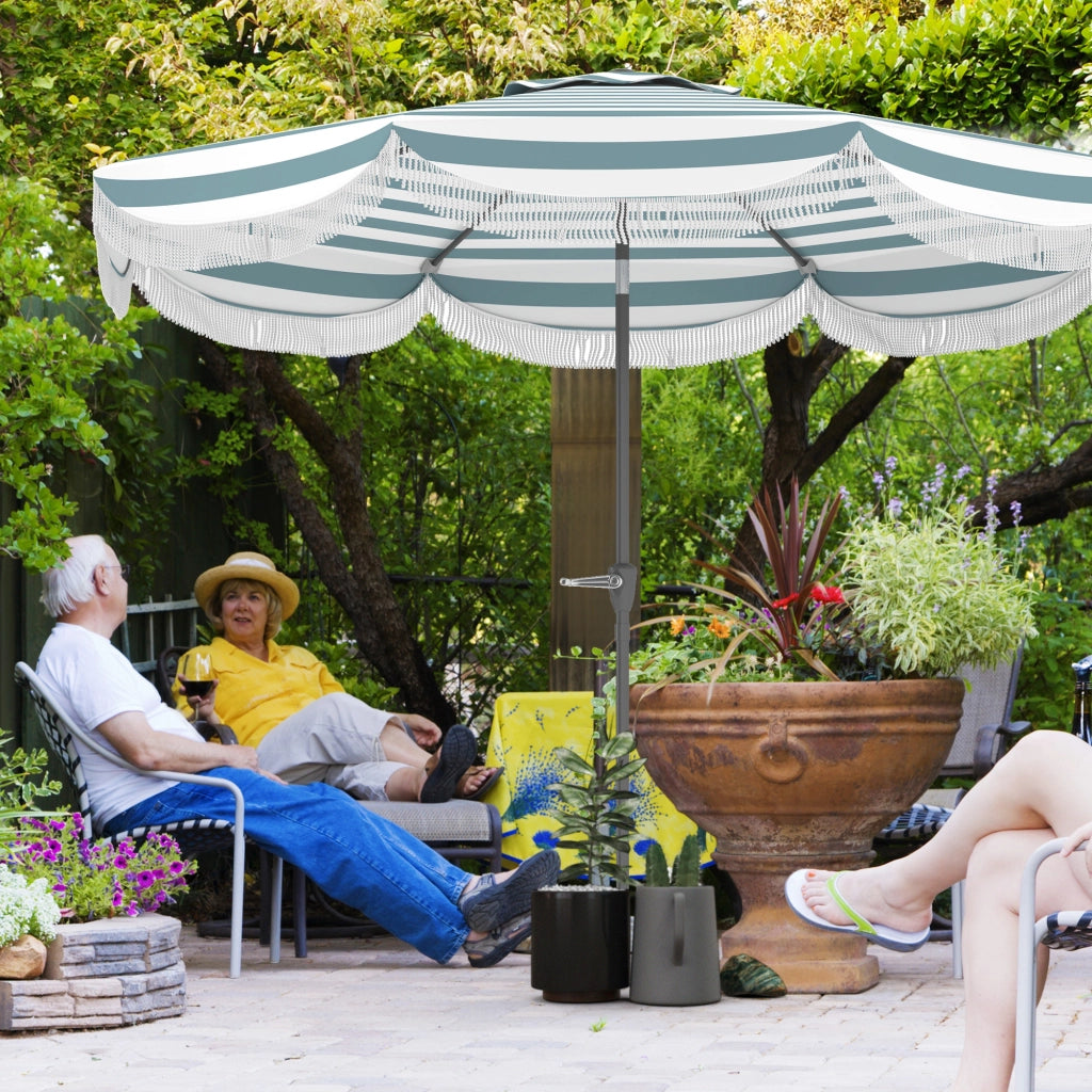 Ombrellone da giardino inclinabile 2.7m UPF 30+ ¨C zephmum ¨C 8 baleine blu chiaro e bianco