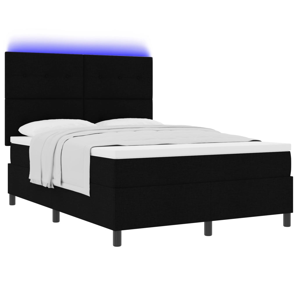 Letto Box Spring con Materasso e LED Nero 140x200 cm Tessuto