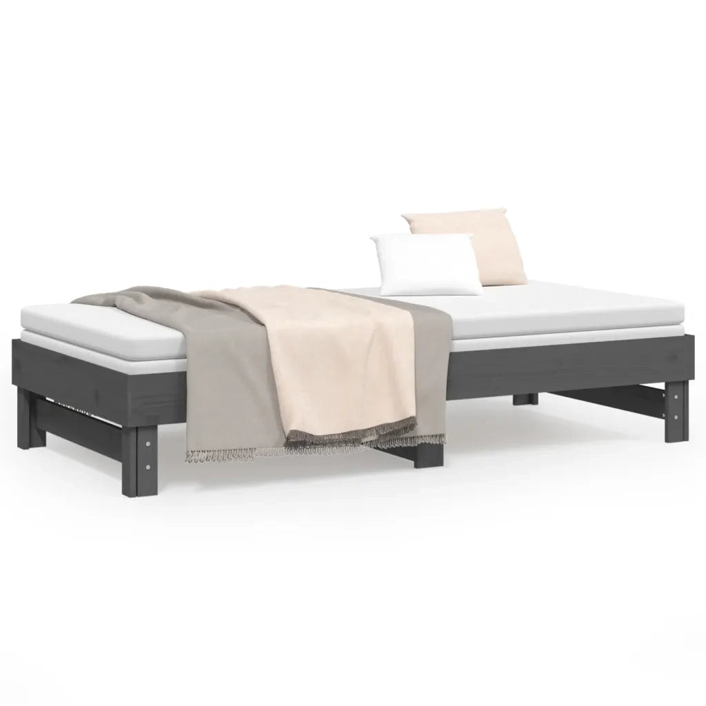 Letto da camera | Dormeuse Estraibile Grigia 2x(90x190) cm Legno Massello di Pino